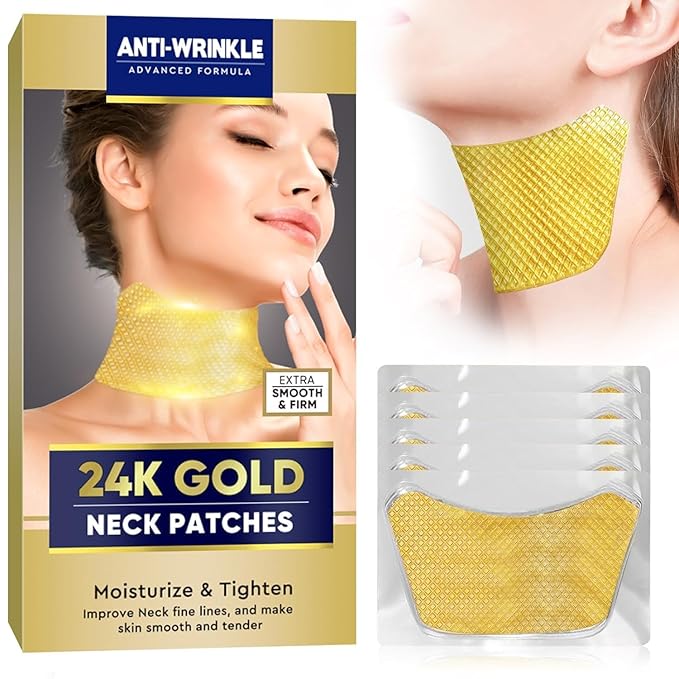 AKQBPN Neck Wrinkle Patches, 24K Gold Collagen Neck Fine Line Pads, Firming Tightening & Moisturizing Mask For Line Romoval
