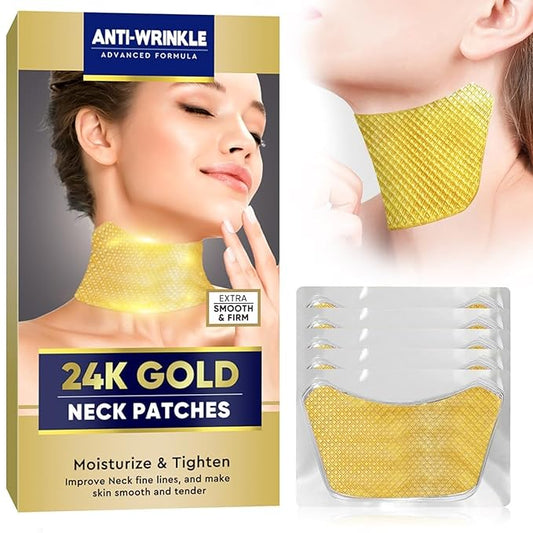 AKQBPN Neck Wrinkle Patches, 24K Gold Collagen Neck Fine Line Pads, Firming Tightening & Moisturizing Mask For Line Romoval