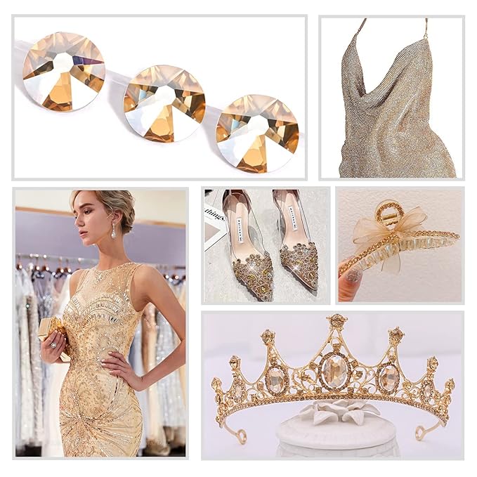 Novani Golden Shadow Rhinestones 1440pcs Flat Back Round Rhinestone Style 2088 Sparkly Crystal Gemstones for Nail Art and Crafting SS20,4.6-4.8mm