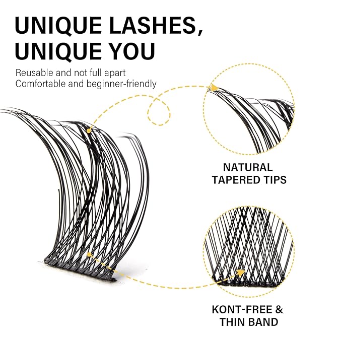 VYRILA Lash Clusters 8-16mm, False Eyelashes 144pcs, Cluster Eyelash Extensions Matte Black Soft, Diy Lash Extensions D Curl Natural Lash Clusters Faux Mink Lashes Wispy（Sway,144pcs,0.07,D,8-16MIX)
