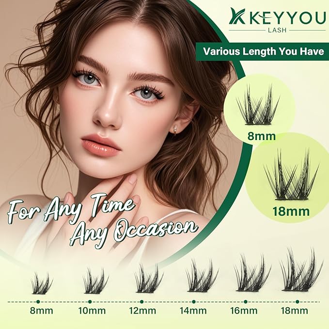 KEYYOU LASH Lash Clusters Kit Manga Lashes 8-18mm C Curl Wispy Lash Cluster Ultra-Thin Natural Lash Cluster with Spike Eyelash Extension 120pcs Fairy False Eyelash with Remover Bond and Seal（F04 Kit）
