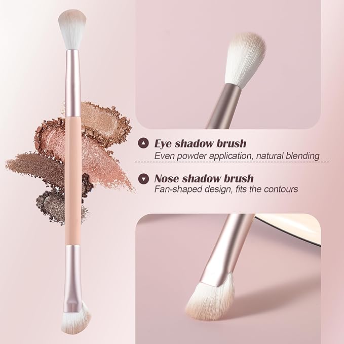 Dual-ended nose contouring brush, fan-shaped nose contouring makeup brush. Vegan synthetic makeup brush, ideal for blending liquids, creams, and pressed powders to achieve a smooth finish
