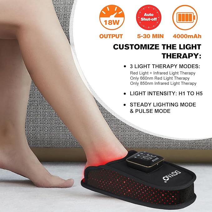 TUOB Red Light Therapy for Foot Pain Relief, Near Infrared Light Therapy Device with 4000 mAh Battery, Red Infrared Light Foot Therapy Double Side Pad Slipper Full Cover Feet Toes Instep