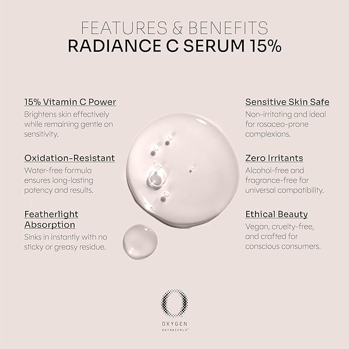Radiance C Serum 15%, antioxidant formula to rejuvenate and protect the skin, minimizes dark spots, pigmentation and blemishes, alcohol-free-30ml