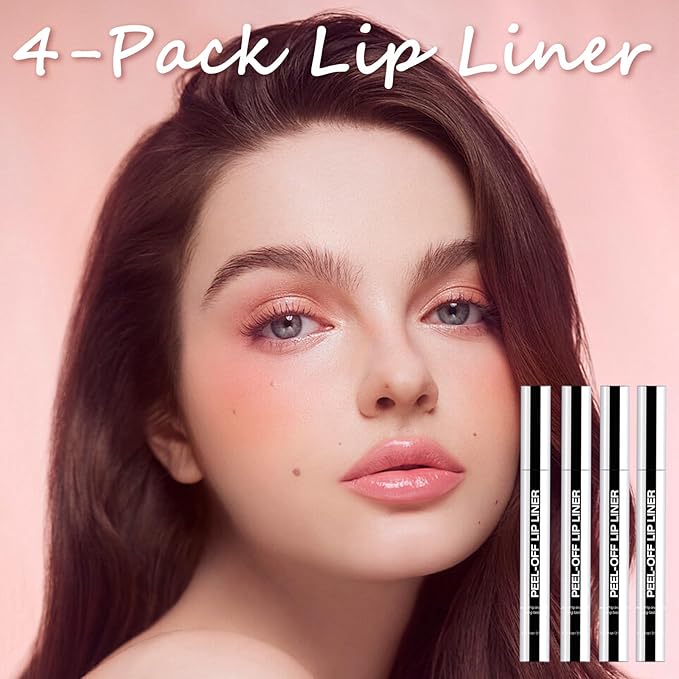 4PCS Peel Off Lip Liner Stain with Tweezer, Long Lasting Waterproof Lip Tint Stains Makeup Set with Matte Finish for Women