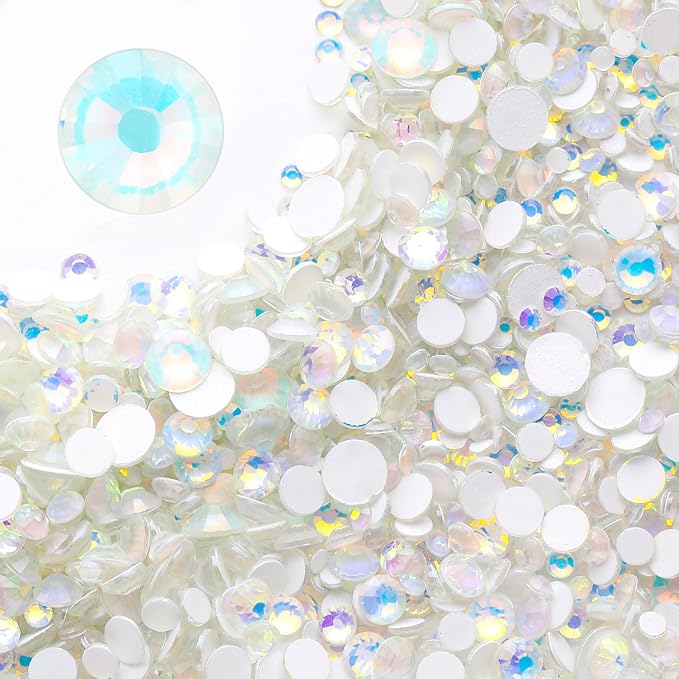 Meibite F White Flatback Rhinestones, Glass Rhinestones for Nail Art and Craft, Glue Fix, Loose Crystal Gemstones(F White, SS12, 1440pcs, 2.9-3.0mm)