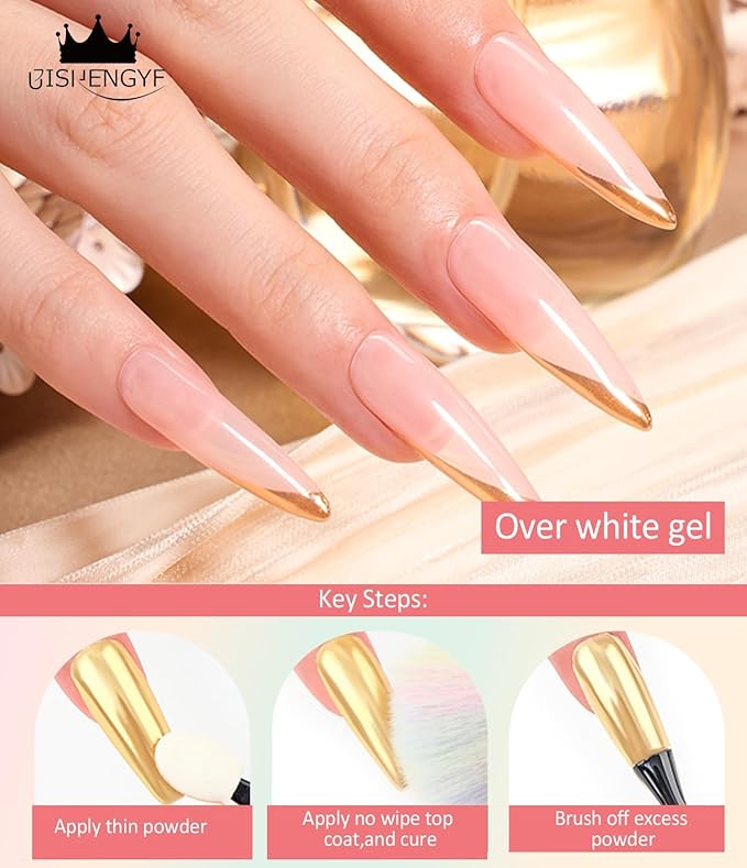BISHENGYF Rose Gold Chrome Nail Powder: Metallic Mirror Powder Holographic Pigment Powder Silver Green Chrome Nail Powder for Nails Rose Gold Nail Chrome Powder for Nails Art DIY Decoration