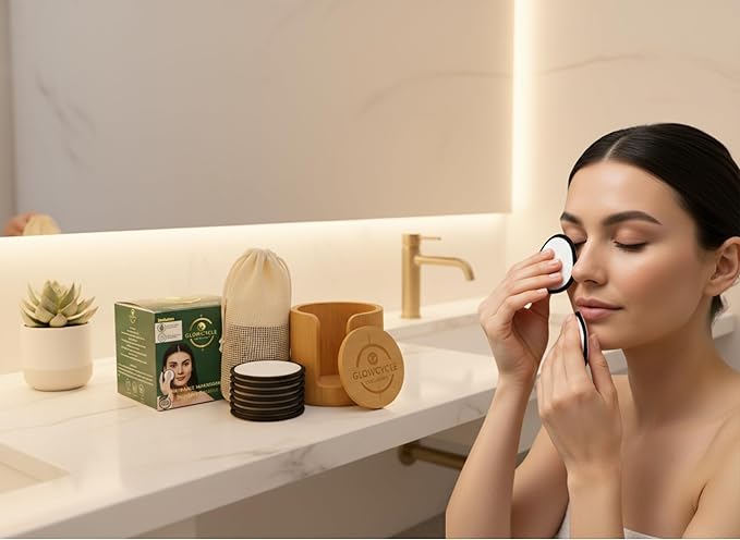 GlowCycle Eco-Luxury Ultra-Soft Reusable Makeup Remover Pads (20 Pack) – Bamboo Cotton Rounds with Storage Box & Laundry Bag – Washable & Gentle for Sensitive Skin