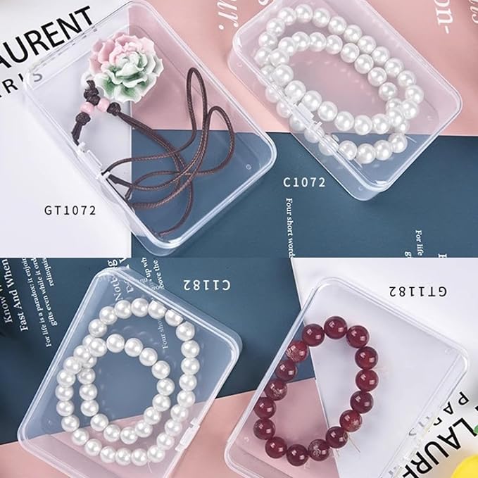 SJZQ 6PCS Mini Clear Rectangle Storage Organizer with self-adhesive handwritten labels, 3.4x2.4x1 Inch Small plastic containers case for Small Items, Hairpins, Buttons, Beads, Craft Accessories case