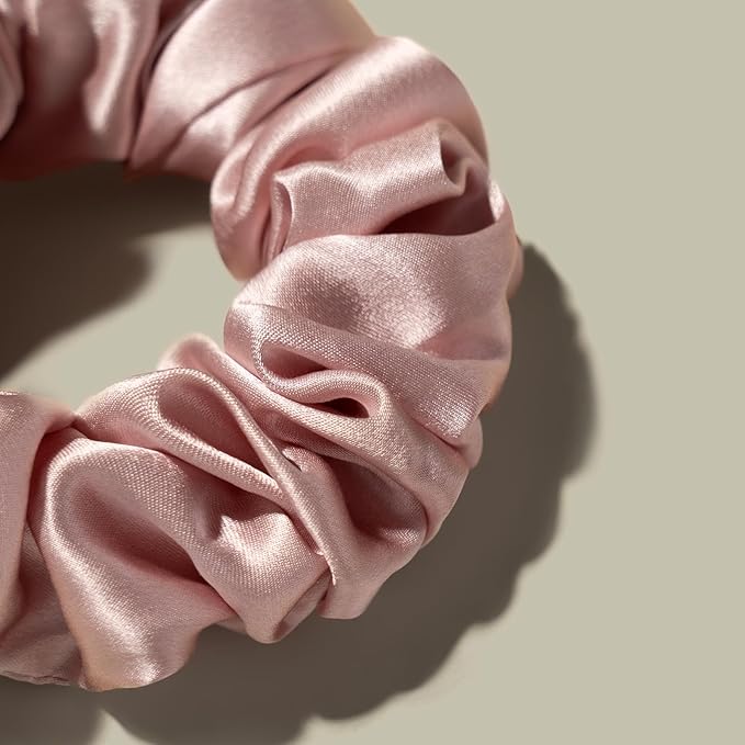 LILYSILK Silk Hair Scrunchies Ties for Frizz & Breakage Prevention 100% Mulberry Elastic Ponytail Holder 5PC (2 gravel gold+2 pale pink+1 rosy pink)