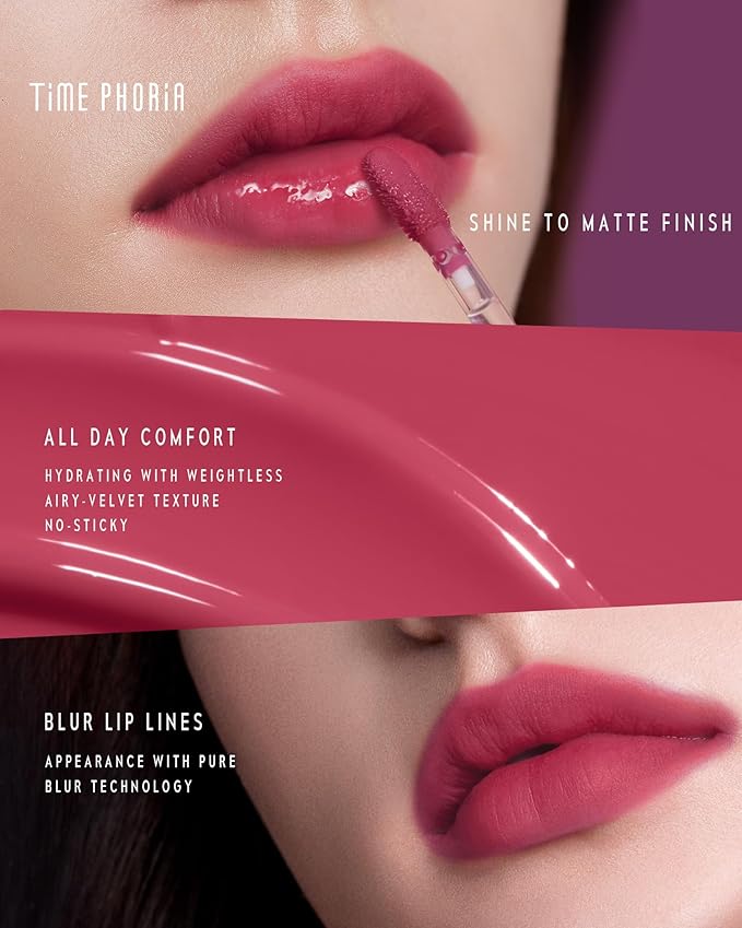 TIMEPHORIA Altera Blurring Lip Tint 007 Surge, Fuschia Pink Glossy to Soft Matte Finish, Blur Lip Lines, Weightless No-Sticky Airy Velvet Texture, Vibrant Hydrating Long-Lasting Lip Makeup