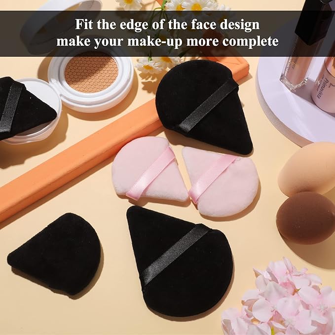 Maitys 12 Pcs Powder Puff Triangle for Face Makeup Cosmetic Loose Powder Puff Velour Soft Body Washable Reusable Foundation Sponge Wet Dry Makeup Tool for Women(Large, Small,Black, Pink)