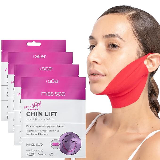 MISS SPA V-Line Patch, Neck and Face Toning Mask, Double Chin Face Mask, Chin Strap Anti-aging and Anti-wrinkle, V Shaped Contouring Face Mask, 4 Pack