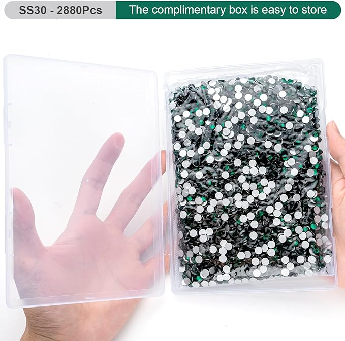 MEIBITE Flatback Rhinestones Bulk, 2880PCS Malachite Green Rhinestones for Clothes DIY Decoration Crafts, Malachite Green, SS30, 6.3-6.5mm