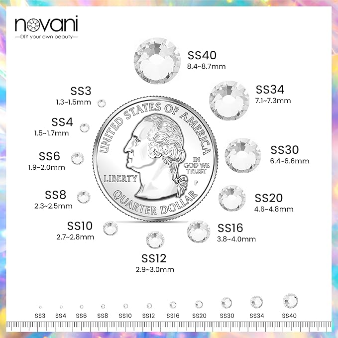 Novani Rhinestones 3000Pcs Flatback Crystal Round Loose Gemstones Glass Rhinestones for Crafts Makeup Nail Art Clothes Shoes DIY Decorations(SS6, 1.9-2.0mm,Crystal Clear)