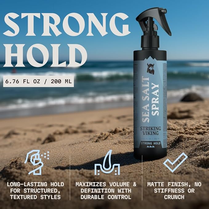 Striking Viking Sea Salt Spray for Men - 6.76 Fl Oz, Blue Ocean Scent - Strong Hold Salt Spray for Hair - Volumizing Ocean Texture Mist - Paraben Free