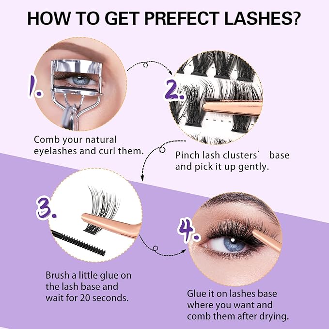 B&Qaugen Lash Clusters Individual Lashes Lash 280 PCS Eyelash Clusters False Eyelash Lash Extension Fluffy Natural Cluster Eyelash Extensions DIY Eyelash Extensions at Home (9-16 MIX, 35D+45D-C)
