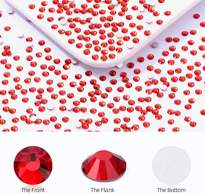 Meibite Light Siam Flatback Rhinestones, Glass Rhinestones for Nail Art and Craft, Glue Fix, Loose Crystal Gemstones(Red, SS6, 1440pcs, 1.9-2.0mm)