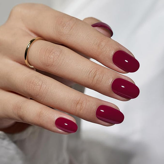 BTArtbox Press On Nails Short - Valentines Press on Nails Red Short Oval Nails Fake Nail with Nail Glue, Fit Perfectly, Reusable Stick On Nails in 16 Sizes, 30 Nail Kit, Grape