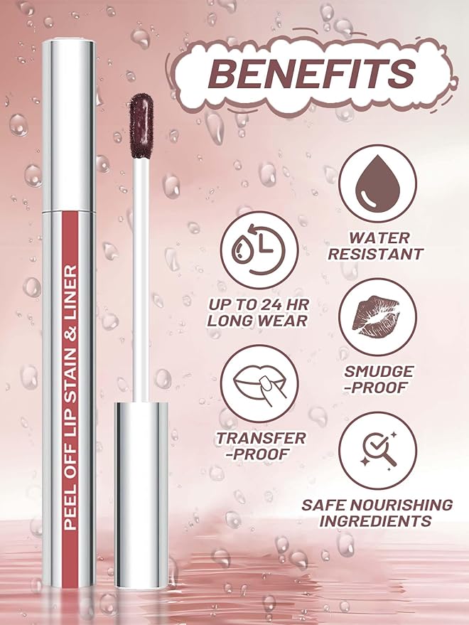 QCMME Lip Stain Peel Off Lip Liner Stain with Tweezer, Long Lasting Matte Lip Tint Tattoo, Highly Pigmented Color Lip Makeup, Waterproof Lipstick, Transfer-proof Lipstain for Women, Mauve
