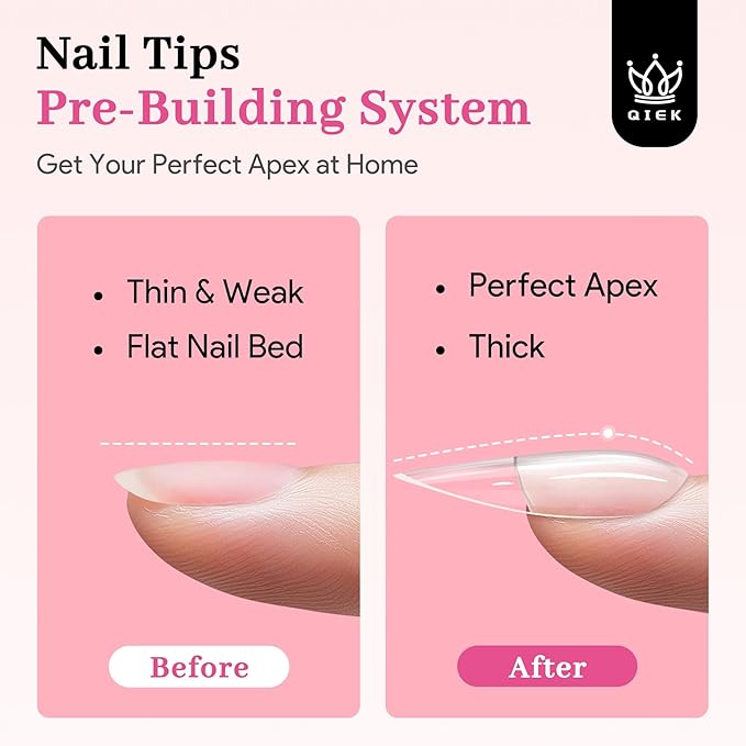 Qiek Medium Almond Pre-Building Nail Tips Kit, 15 Sizes 240 PCS Pre-shaped Apex Pink Thick Extensions Tip Soft Half Matte Press On Fake Nails Glue Gel Nail Lamp for DIY Beginners & Salon Manicure