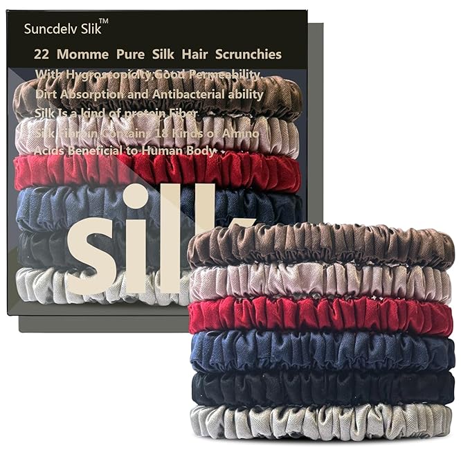 Suncdelv Silk,100% Silk Scrunchies for Hair,22 Momme Hair Ties for Anti-Crease & Breakage,Natural Women Hair Accessories，Fashion Hairbands 6PCS(Multicolor)