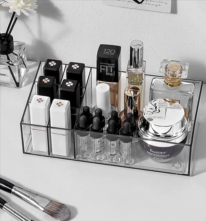 NOBLEPOSH Clear Acrylic Makeup Organizer | Vanity Tray for Lipstick, Perfumes, Eyeshadow & Cosmetics
