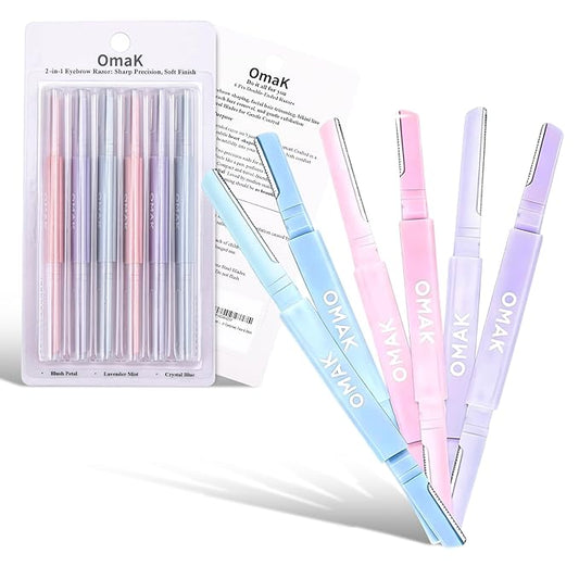 Double-Ended Face Razor for Women – Eyebrow & Dermaplaning Tool | 6 Pack = 12 Blades Stainless Steel | Peach Fuzz Remover & Exfoliator for Smooth, Glowing Skin