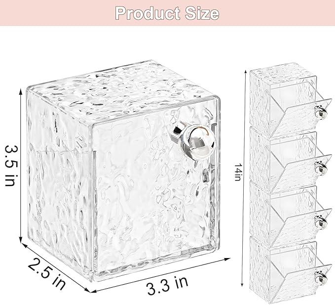 IWNTWY Qtip Holder Dispenser, Wall Mounted Plastic Cotton Pad Holder, Cotton Ball, Swabs, Floss, Makeup Organizers Containers for Vanity Bathroom (Clear, 4 Pcs)