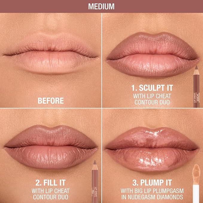 Charlotte Tilbury Lip Cheat Contour Duo - Dual-Sided Lip Liner Pencil to Sculpt & Fill for an Easy Contour Effect - Helps Prevent Lipstick Feathering - Medium