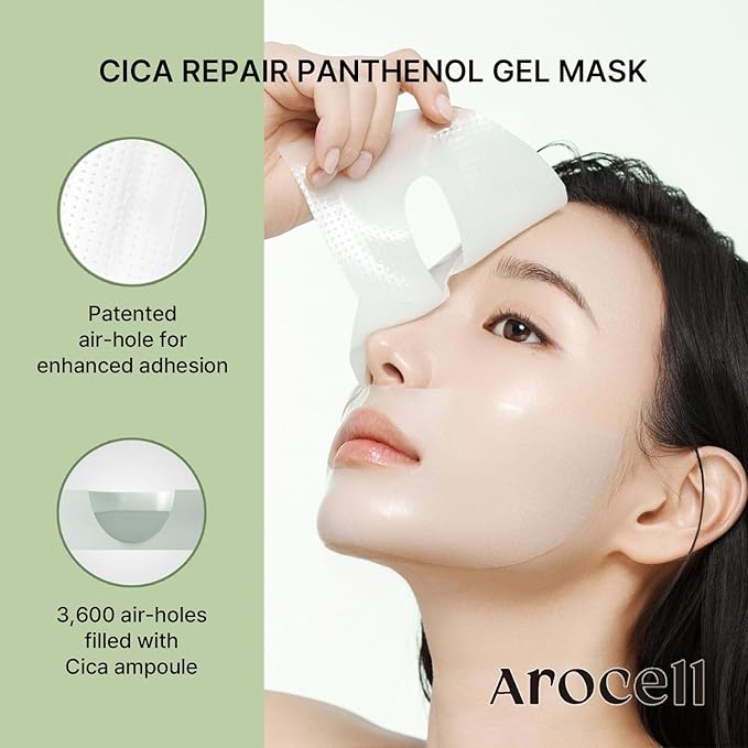 AROCELL Cica Hydrogel Mask 4 Facial Sheet with Panthenol & Centella Asiatica, Transparent Cooling Hydrogel Face Mask for Soothing Calming Hydrating Moisturizing Sensitive Skin Korean Skincare, 25gx4ea