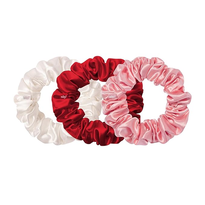 slip Large Scrunchies: Rosy | Set of 3 Pure Silk Large Scrunchies | Includes 1 Scarlet, 1 Rose, 1 White | 100% Mulberry Silk, Anti-Crease, Gentle on Hair, Reduces Breakage