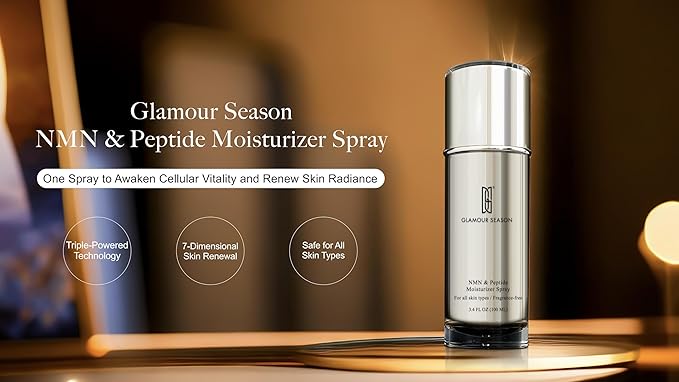 Glamour Season NMN & Peptide Moisturizer Spray, Fragrance-Free Hydrating Facial Mist, Lightweight Skin Moisturizing & Refreshing Spray for Daily Skincare (100ML,Pack of 1)