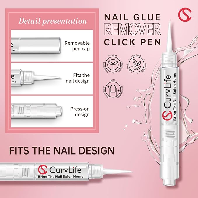 Curvlife 10g Semi Solid Nail Glue Gel with 5ml Nail Glue Remover Pen, No Need for Uv Light, Valentine's Day Gifts Gel Glue for Press On Nails, Click&Remove Pen