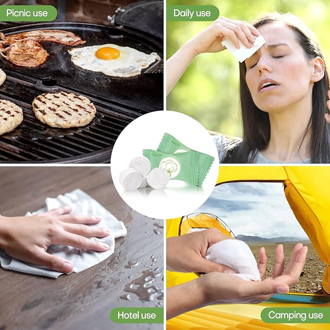 Compressed Towel 100 PCS Disposable Face Towels, Mini Portable Tablets Coin Tissue Compressed Cotton Hand Wipe Disposable Washcloths for Travel Camping Home Outdoor