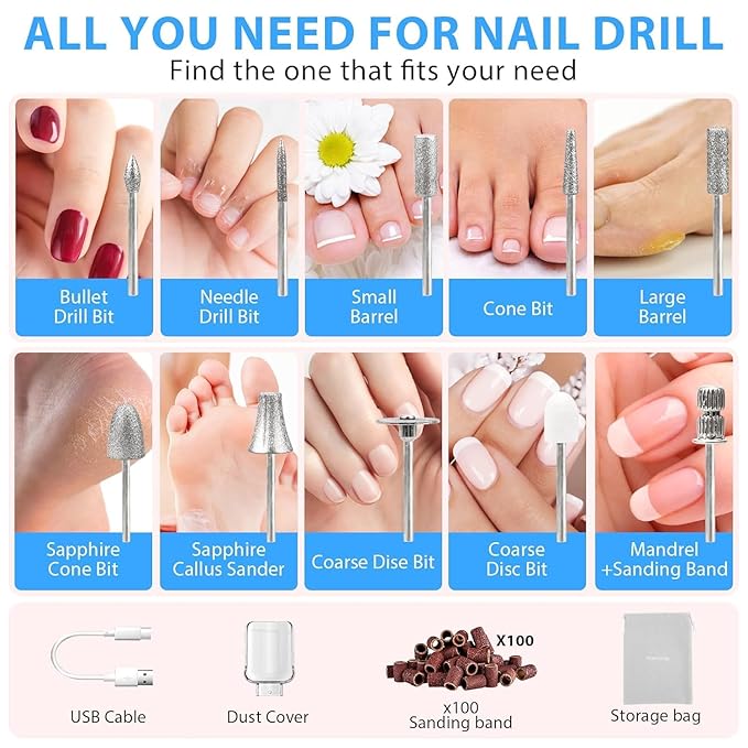 4 Pack Multi-Function Nail Drill Art Grinder – 10 Attachments & 100 Sanding Rings for Salon & Home Use, Black