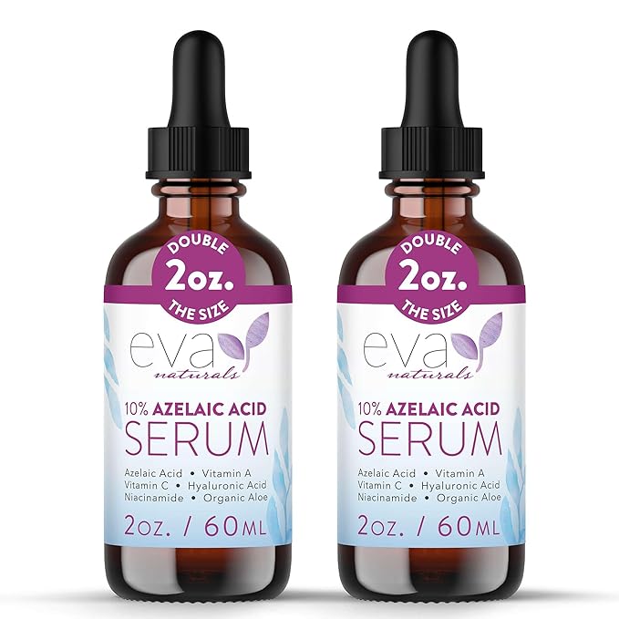 Eva Naturals Azelaic Acid Serum for Face – Niacinamide, Hyaluronic Acid, Vitamins A+C+E – Redness Relief, Dark Spots, Uneven Skin Tone, Texture, Pores, Topical Booster for Clearer Skin, 2oz 2 Pack