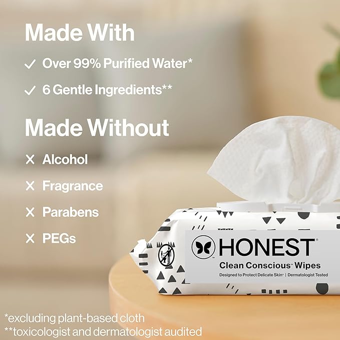 The Honest Company Hypoallergenic Multi-Use Baby Wipes for Sensitive Baby Skin, Pattern Play, 60 Count