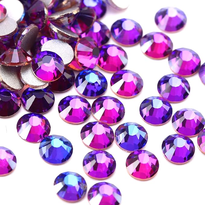 Novani Purple Rhinestones, Flatback Loose Crystal Gemstones 288pcs Glass Rhinestones for Clothes Shoes Crafts Makeup Nail Art and DIY Decorations(SS30, Purple Velvet)