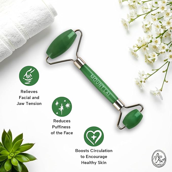 Mount Lai De-Puffing Jade Facial Roller – The Stone of Eternal Youth, Authentic Jade Face Roller for Sculpting, Soothing & Glowing Skin, Ultimate Facial Massager Tool for Self-Care Ritual
