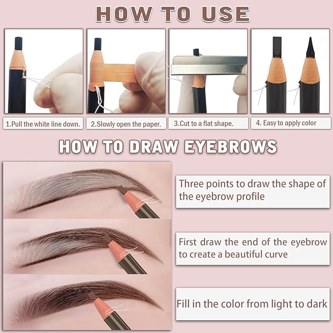 KAIQIKAIXI 6Pcs Multicolor Waterproof Eyebrow Pencils Makeup Set For Marking, Filling And Outlining, Tattoo Makeup And Microblading Supplies Kit-Hard Refills Are Easy To Color (Multicolor)