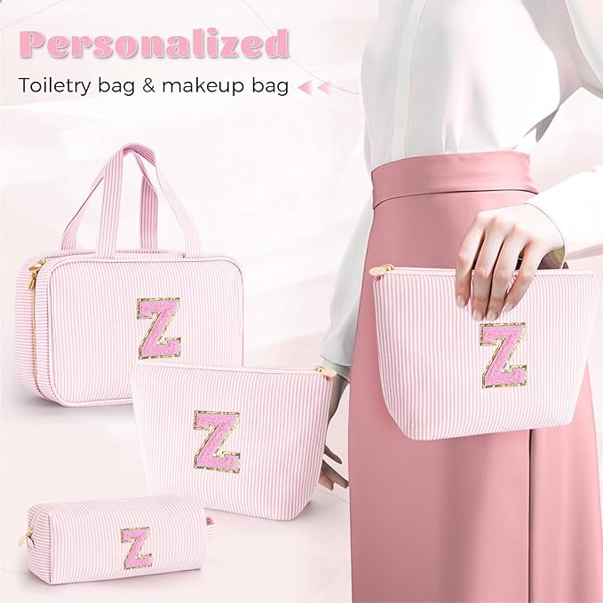 Birthday Gifts for Women Girls - Personalized Toiletry Pouch Initial Cute Makeup Bags Cosmetic Bag Make Up Bag Gift for Her Friend Mom Teacher Sister Teenager Female - Pink Z