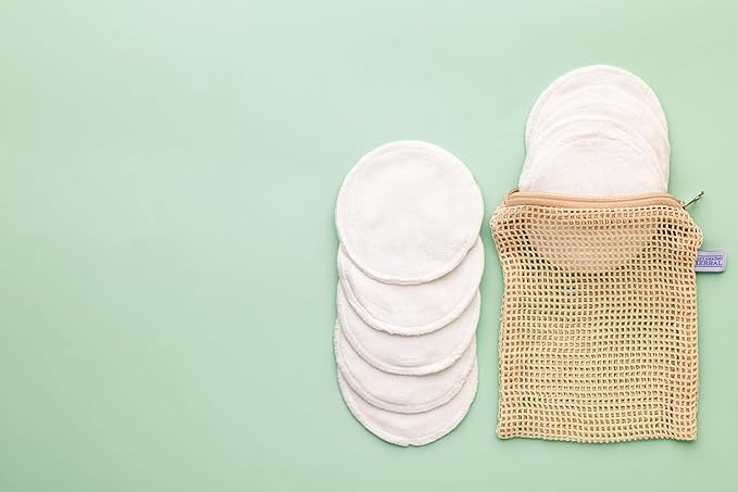 Reusable Cotton Pads for face, Reusable Cotton Rounds for Facial Cleansing, Bamboo, Reusable Makeup Remover Pads for face in Organic Cotton mesh Bag, 10 Pads, Ora’s Amazing Herbal