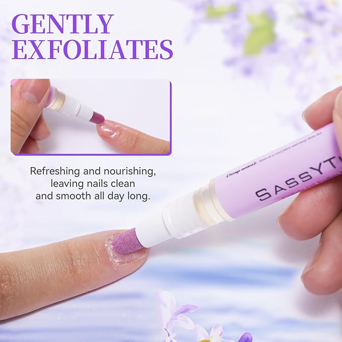 SASSYTIP Cuticle Care Duo: Cuticle Remover Gel & Ceramic Pusher Pen | Instant Dead Skin Removal & Deep Hydration | For Salon-Smooth Nails, Gel & Press-On Prep | 1 fl oz + 2ml Oil Pen (Purple&Gel)