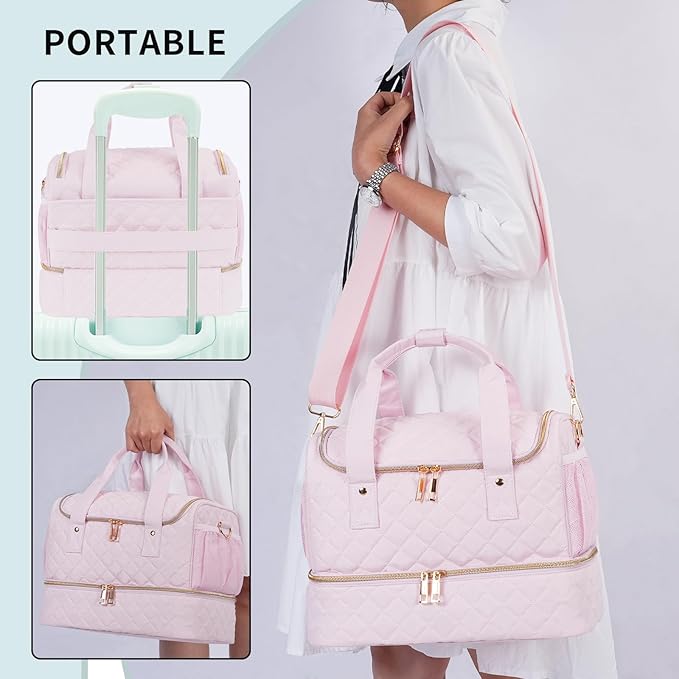 VOFIpremiAm Nail Polish Organizer Case Fits 1 Nail Lamp and 50 Bottles,Pretty Nail Organizers and Storage with Side Pockets for Nail Polish Remover,Manicure Tools (Patented,Bag Only)-Pale Pink