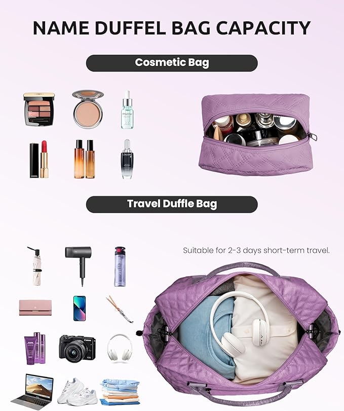 Personalized Teen Duffle Bag with Shoe Compartment, Weekender Overnight Travel Bag, Monogram Letter Bag with Makeup Bag, Birthday Gift