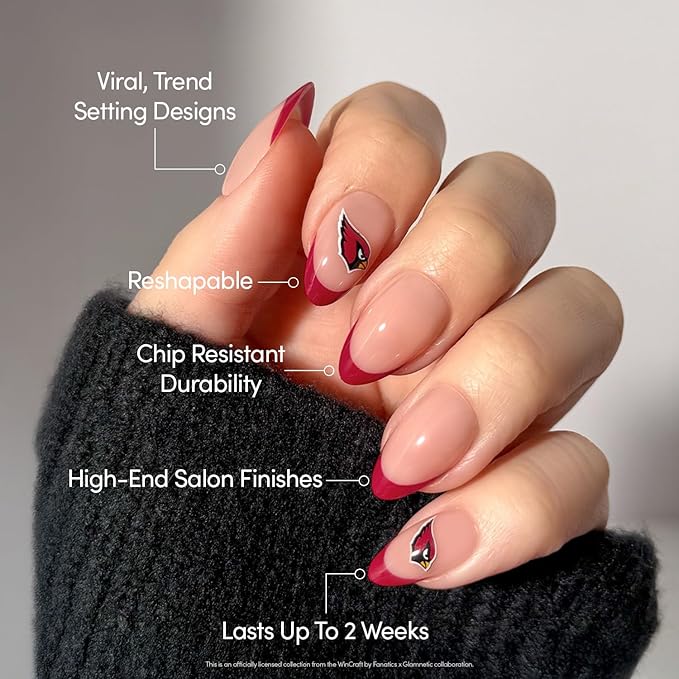 Glamnetic x Fanatics Press On Nails - Arizona Cardinals | Short Almond Fake Nails, NFL Cardinals Blue French Tips, Football Nails, Salon-Quality | 15 Sizes - 30 Nail Kit with Glue