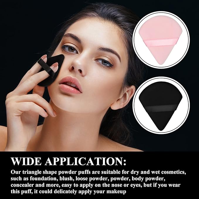 Maitys 12 Pcs Powder Puff Triangle for Face Makeup Cosmetic Loose Powder Puff Velour Soft Body Washable Reusable Foundation Sponge Wet Dry Makeup Tool for Women(Small,Black, Pink)