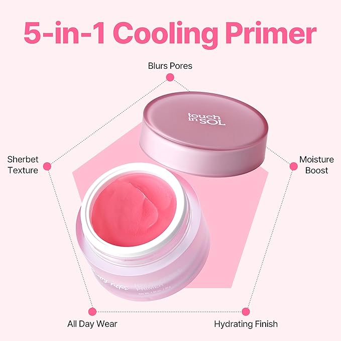 TOUCH IN SOL Icy Sherbet Primer 1.05 fl.oz. - Hydrating Primer Face Makeup for Dry or Oily Skin - Silk Pore and Wrinkle Minimizer - Silicone and Oil Free Gel Formula with Cooling Effect