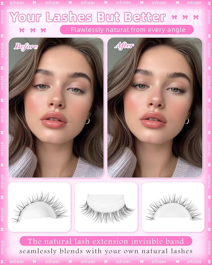Wtvane Wispy Lash Clusters Natural Cluster Eyelash Extensions 8-10mm Short Lash Extensions Invisible Band Clusters Lashes C-Curly Individual Lashes Natural Look Lash Extensions Soft Band Daily Wear